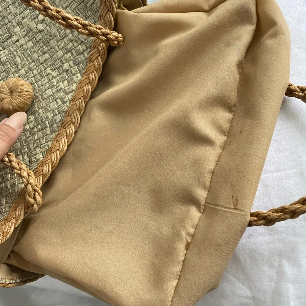 FUJI Eco-Friendly Recycled Material w Straw Shoulder Handbag Zipper Closure Top